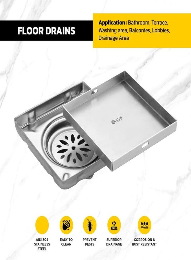 iSTAR 304 Grade 5X5 inch Stainless Steel Square Tile Insert Floor Drain | Invisible Shower Drain Channel | Anti Cockroach Trap Waste Water Jali Drainer for Bathroom, Kitchen, Balcony (Chrome Finish) - Image 3